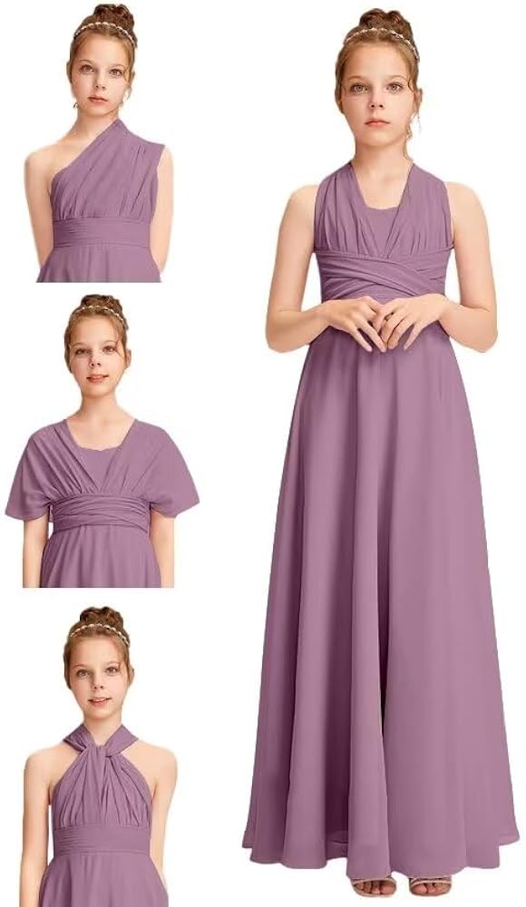 Junior Bridesmaid Dresses with Pockets Bandeau Convertible Flower Girls Dress for Wedding