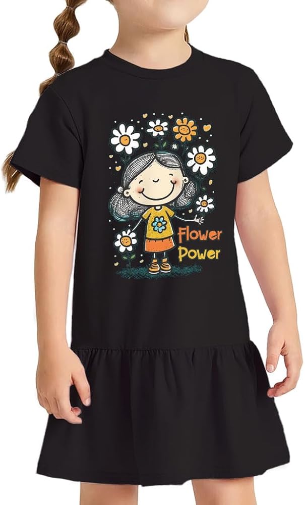 Flower Power Toddler Rib Dress - Cute Girls' Dress - Graphic Toddler Dress