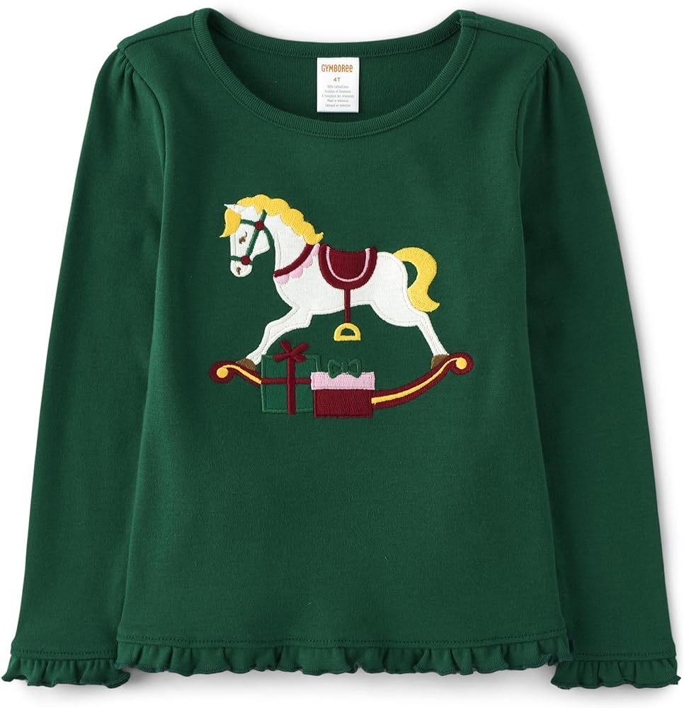 Gymboree Girls' and Toddler Embroided Graphic Long Sleeve T-Shirts