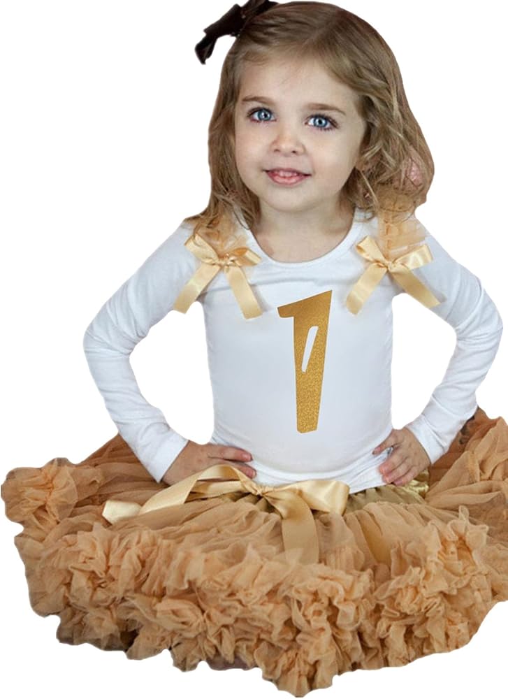 Petitebella Birthday Dress Gold 1st White L/s Shirt Goldenrod Skirt Set Girl Clothing 1-8y