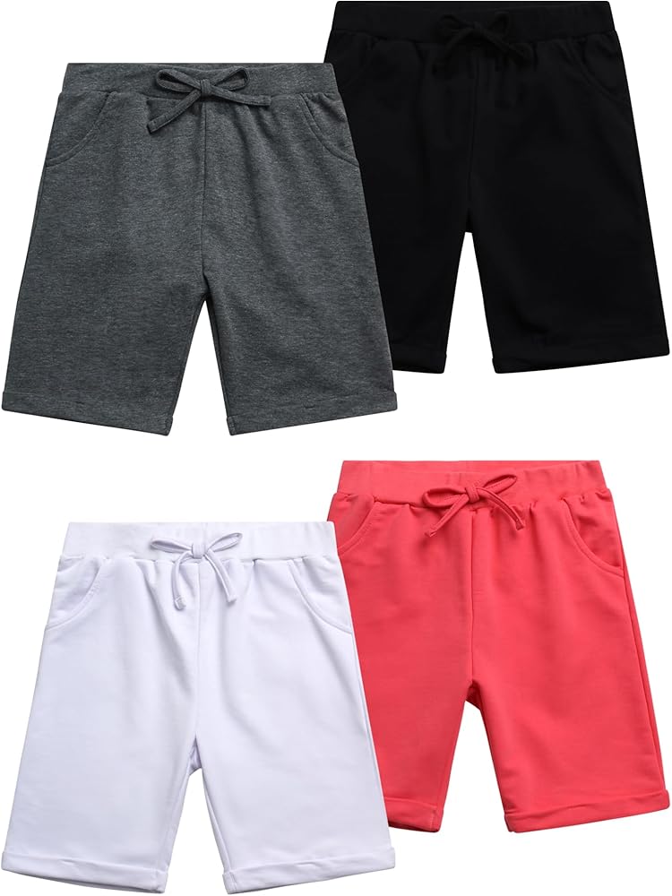 Real Love Girls' Active Shorts - 4 Pack French Terry Bermuda Shorts (Size: 7-16)