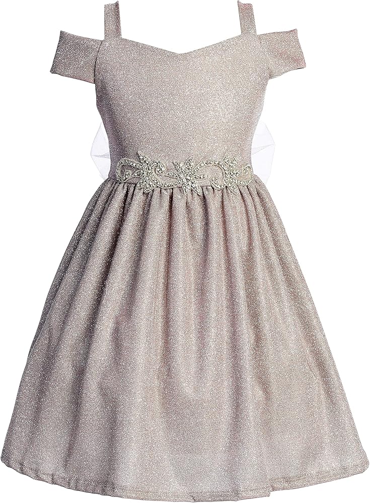 Little Big Cold Shoulder Shiny Rhinestones Easter Party Flower Girl Dress 4-14