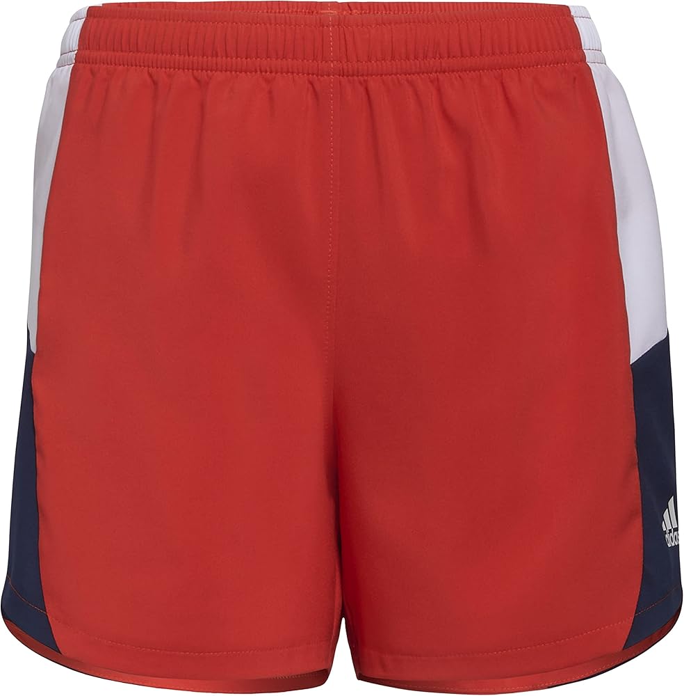 adidas Girls' Little Elastic Waistband Colorblock Woven Short, Vivid Red, Small (7/8)