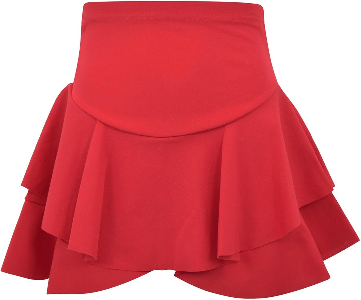 Girls High Waisted Casual Skirts Frill Shorts - Ruffle Skirt Red 9-10, 12 Years