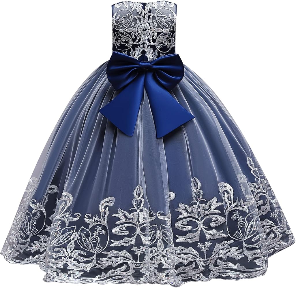 Flower Girls Lace Bridesmaid Dress Kids Wedding Pageant Party Long Prom Formal Ball Gown Princess Puffy Tulle Evening Dress