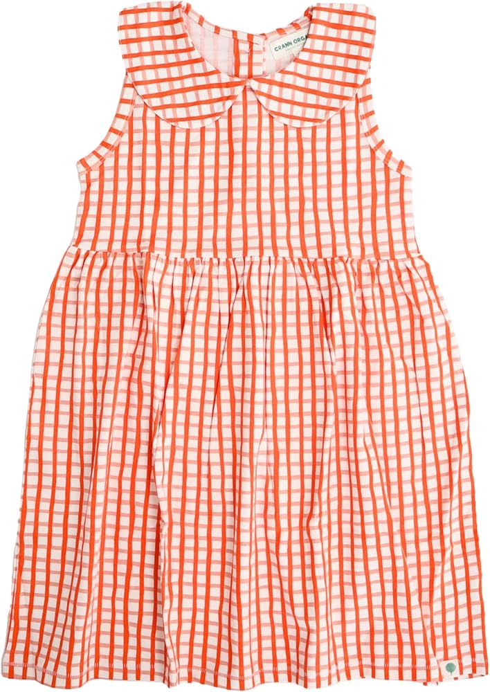 Girls' Organic Cotton Dress with Peter Pan Collar for Special Occassions and Play, Sizes 4-12