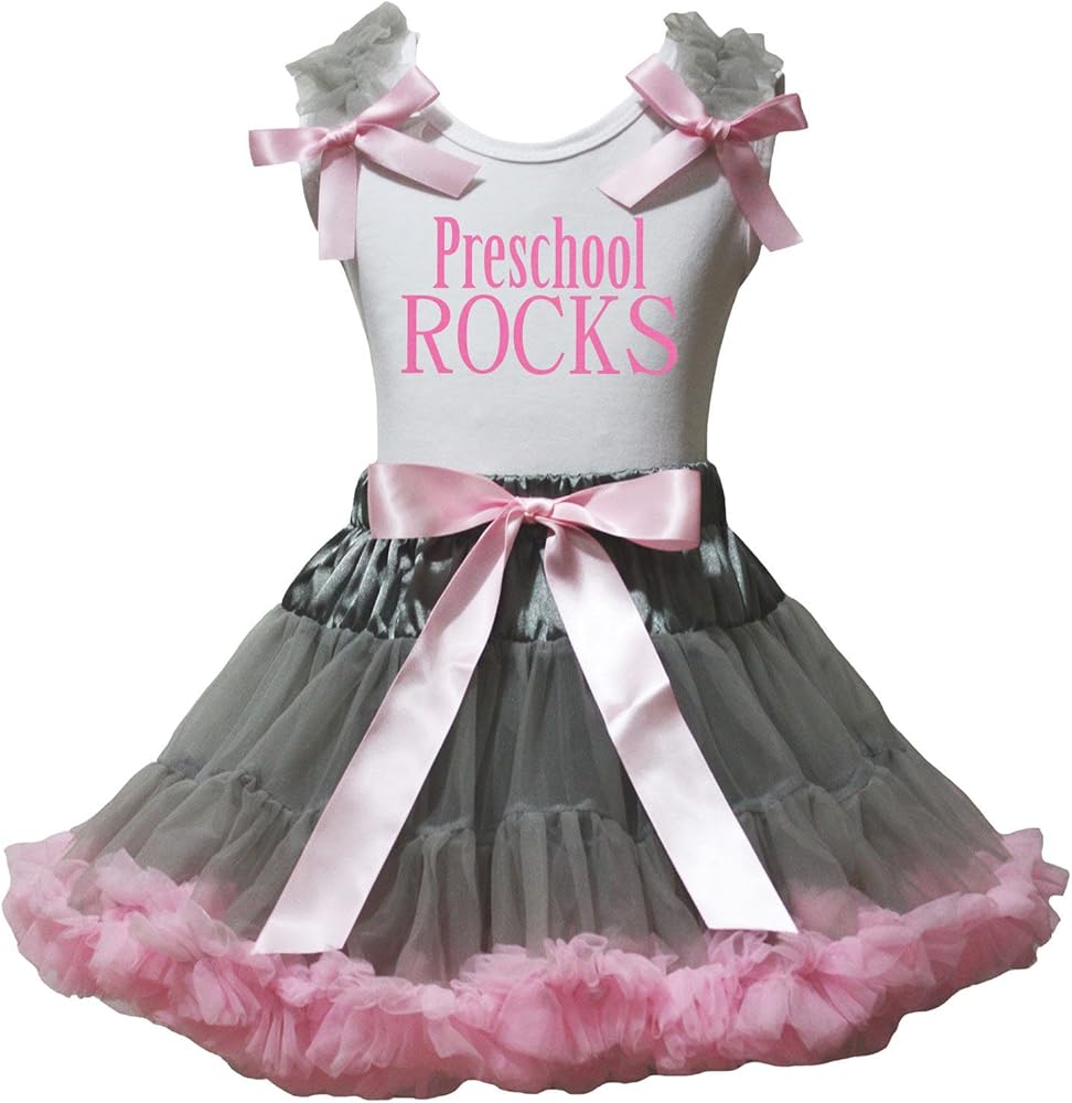 Petitebella Dress Preschool Rocks White Shirt Gray Pink Girl Skirt 1-8y