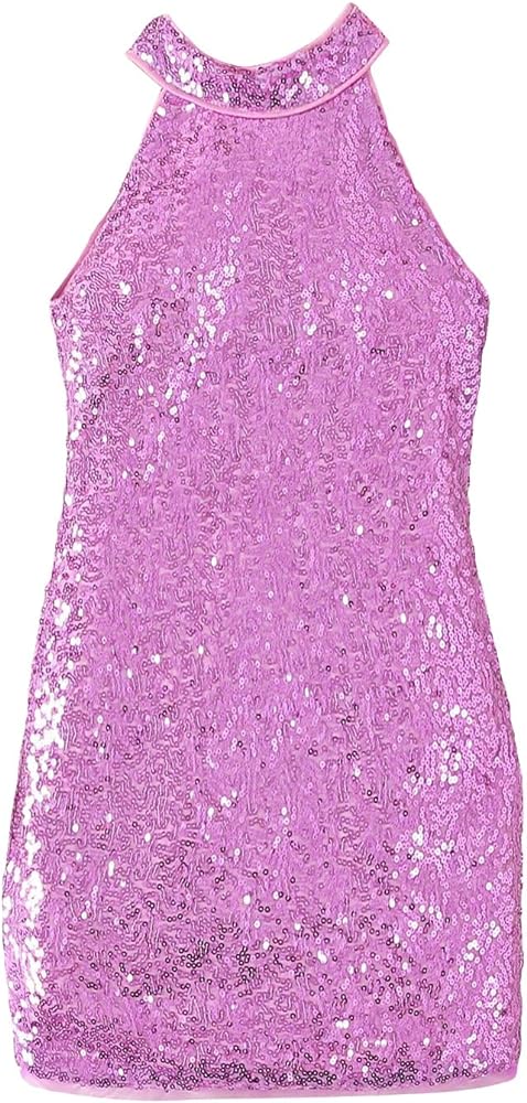 WDIRARA Toddler Girl's Sequin Sparkly Halter Neck Sleeveless Bodycon Party Mini Dress