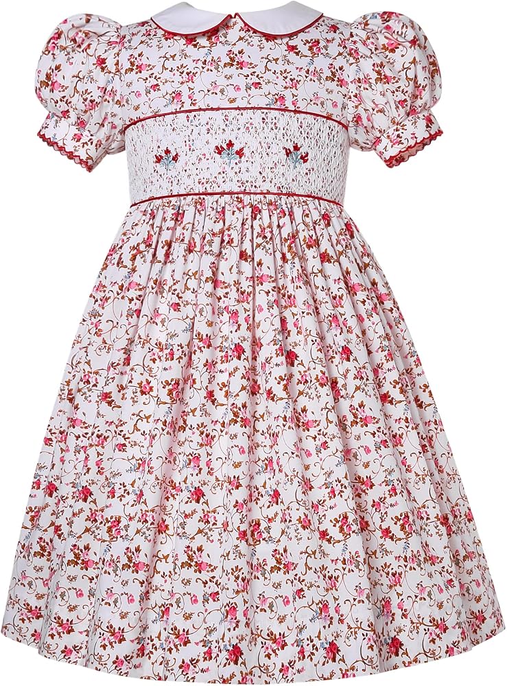 Little Kids Floral Summer Embroidery Smock Clothes Girls Toddler Holiday Birthday Party Smocked Dresses