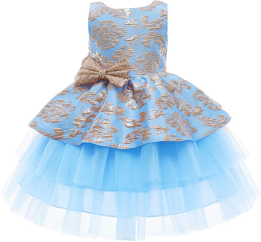 Quenny Children's mesh Princess Dresses,Girls' Jacquard Puffy Catwalk Dresses. (Navy Blue, xx_l)