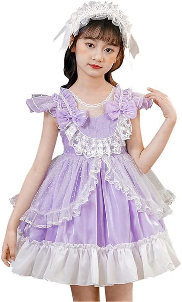 Shanghai Story Summer Short Sleeve Lolita Dress Casual Daily Lace Fluffy Princess Dresses for Girls Purple