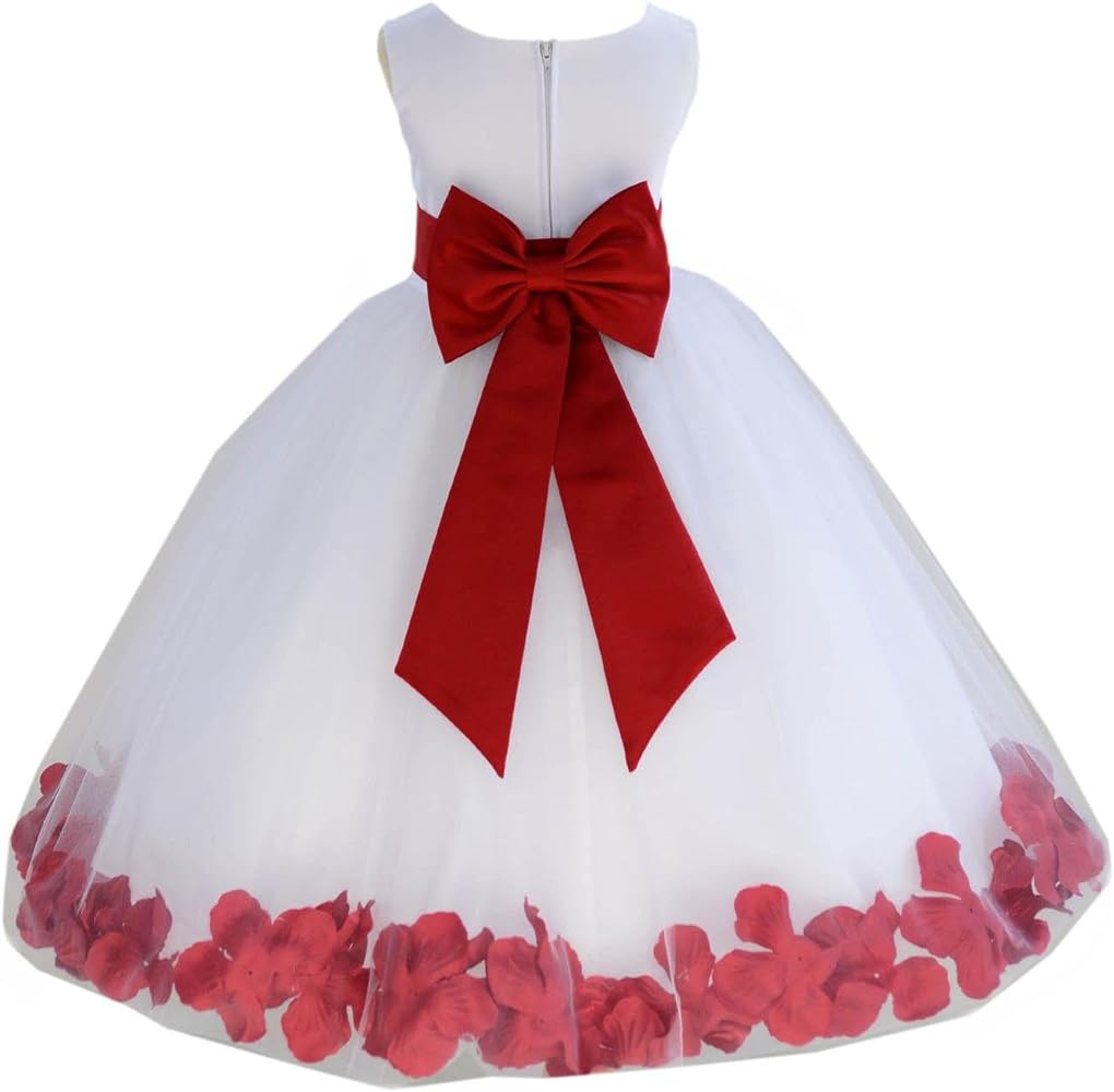 Wedding Rose Petals White Tulle Flower Petals Girl Toddler Gown Handmade 302T