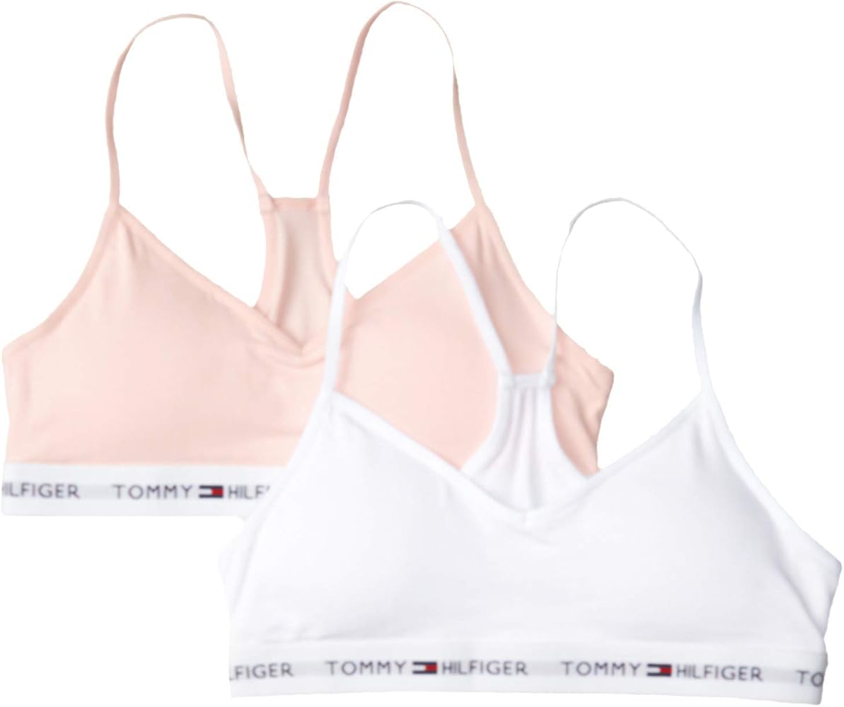 Tommy Hilfiger girls Crop Sports Bra (Pack of 2), Racerback Straps & Soft Elastic Waistband, Cotton & Spandex