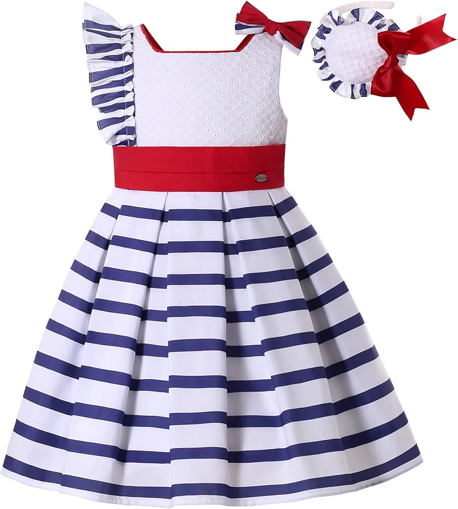 Pettigirl Girls Elegant Trendy Blue Striped Sleeveless Clothing Toddler Lovely Simple Casual Midi Dresses