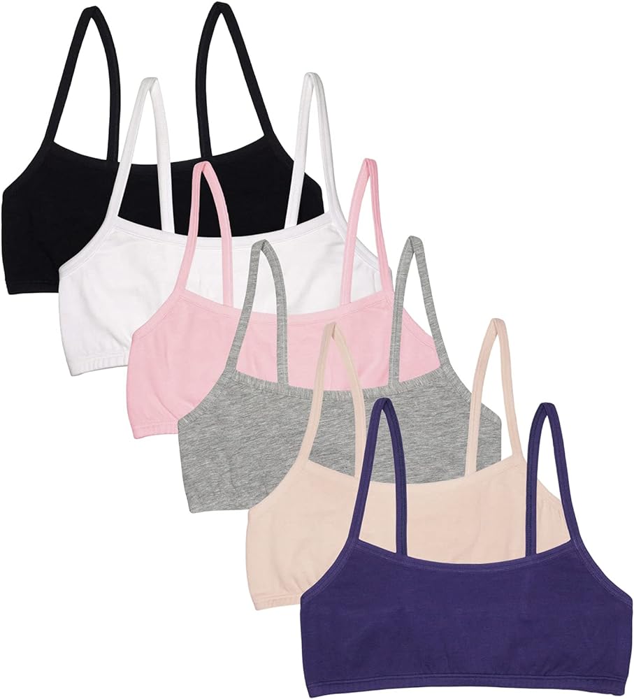 Fruit of the Loom Girls' Spaghetti Strap Sports Bra, Blueberry/Black/Grey/White/Sand/Blush, 40