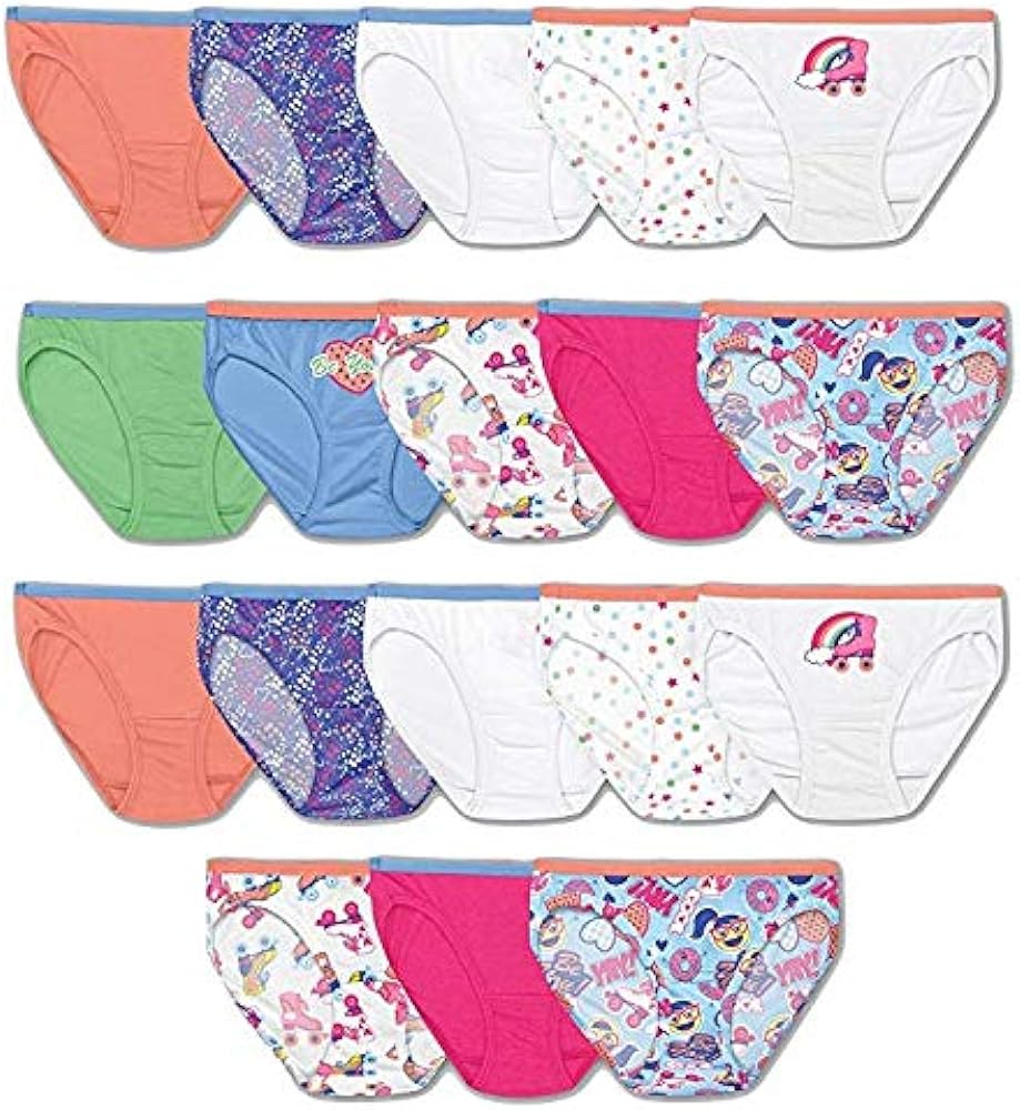 Hanes 18-Pack Girls Tagless Bikinis - Assorted Solids & Prints