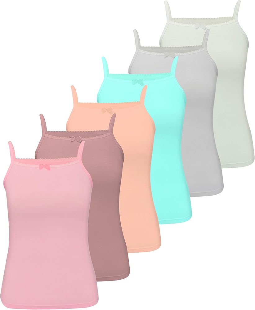 ® 6 Pieces Girls Cotton Undershirts Spaghetti Straps 2-15 Years