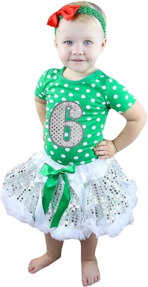 Petitebella Bling 6th Dots Green Shirt Silver Sequins Skirt Outfit Set 1-8y