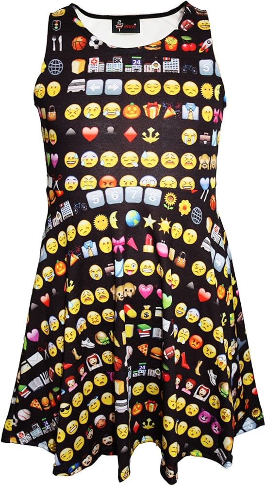 Girl's Children's Unique Emoties Emoticons Smiley Faces Print Sleeveless Skater Dress