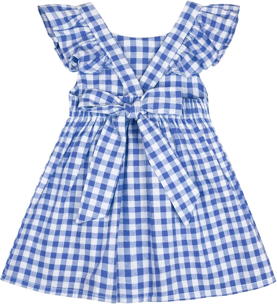 AGQT Baby Girls Plaid Dress Flutter Sleeve Gingham Spring Summer Dresses Size 6M-8T