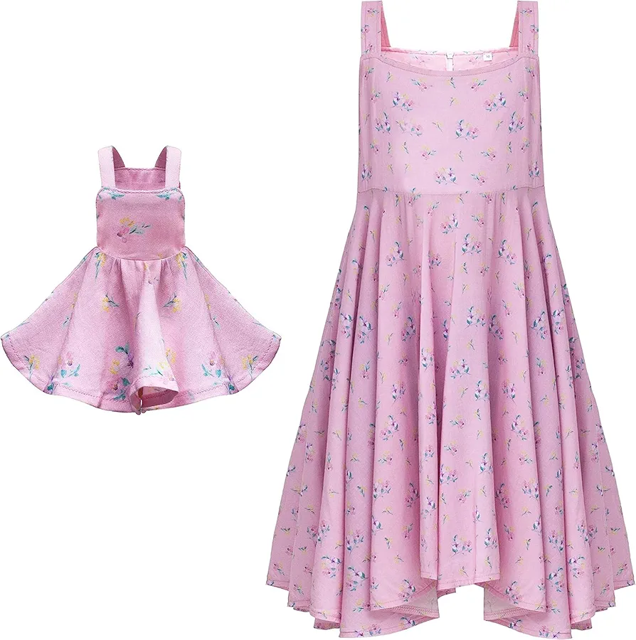 The Glam Fam Matching Girl and Doll Dress 18 Inch Doll & Girl Matching Outfit | Cotton Sleeveless Dress for Girl | Doll Not Included - (Pink) (as1, Age, 5_Years, 6_Years)