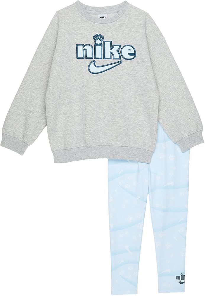 Nike Girl's Ksa All Over Print Leggings Crew Set (Little Kids) Glacier Blue 6 Little Kid