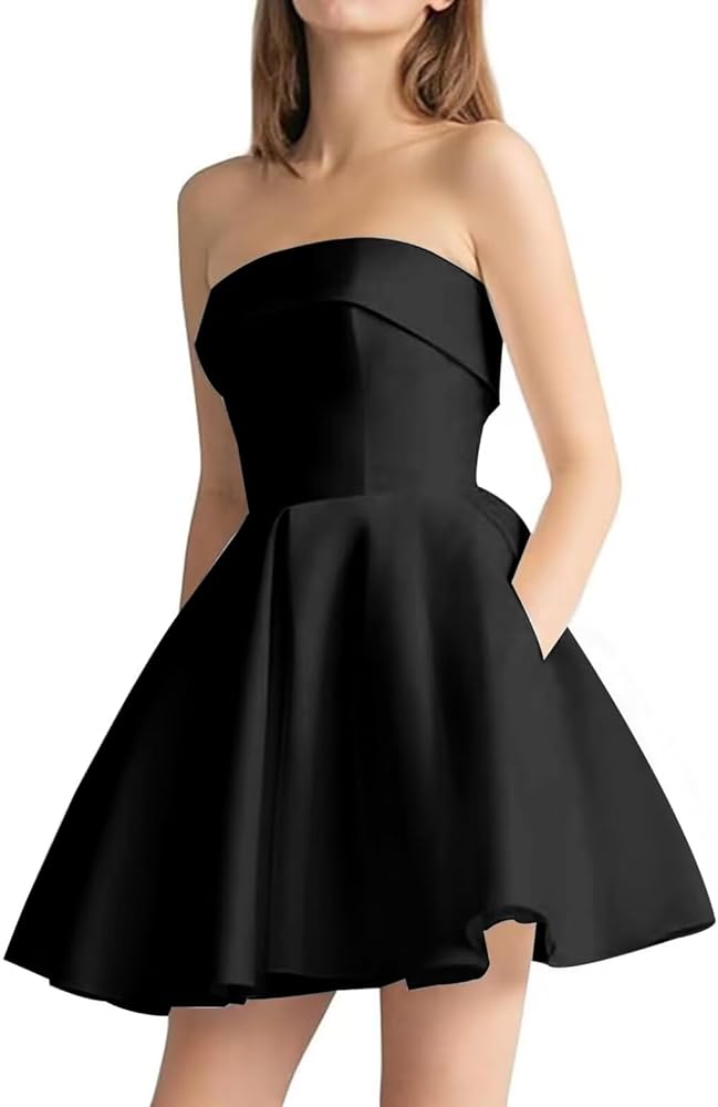 Satin Homecoming Dress for Teens Sleeveless Prom Dresses Short A Line Cocktail Gowns with Pockets