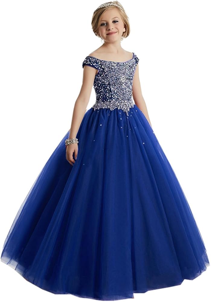 Girls' Princess Party Gowns Off The Shoulder Beaded Pageant Dresses