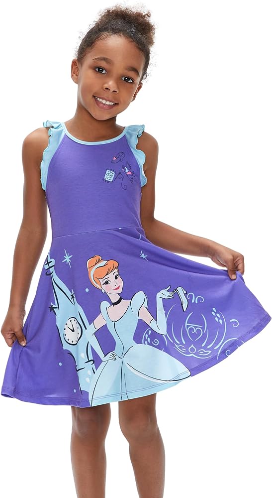 Disney Princess Toddler Girl Ruffled Dress Character Print Sleeveless Strap Casual Dress