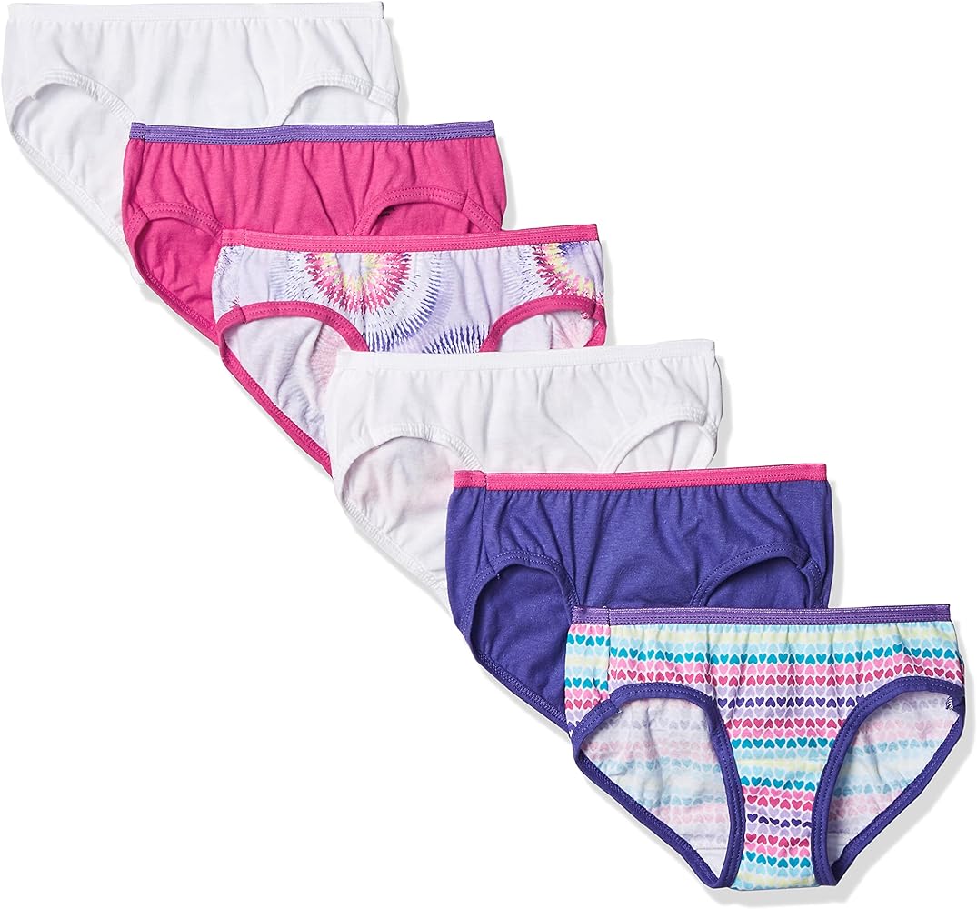 Hanes Girls' 100% Cotton 6-Pack Tagless Hipster Panties