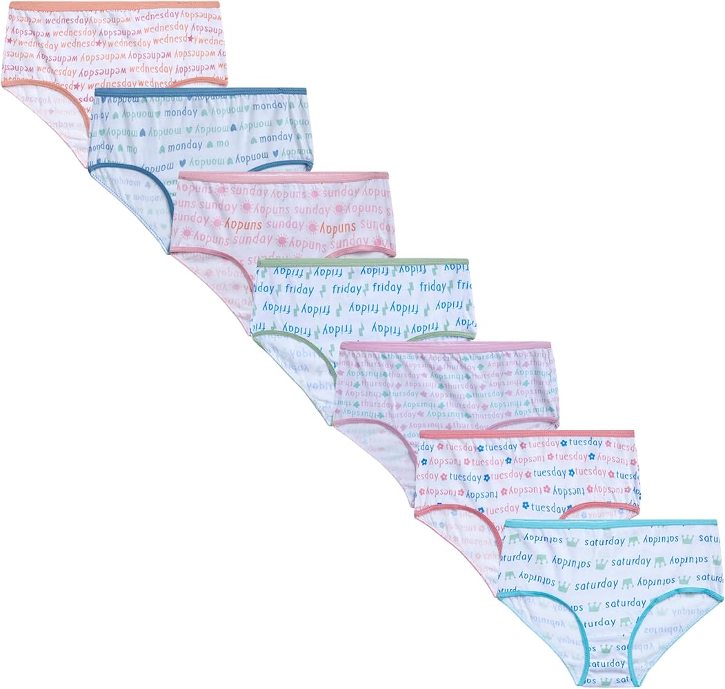 LaLa Girls' Underwear - 7 Pack Days of the Week Briefs - Soft Tag Free Panties for Toddlers and Girls (2T-12)