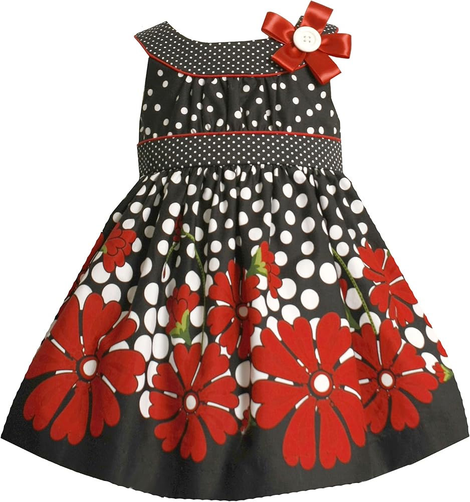 Bonnie Jean Little Girls' Black Dress with Flower Border Print