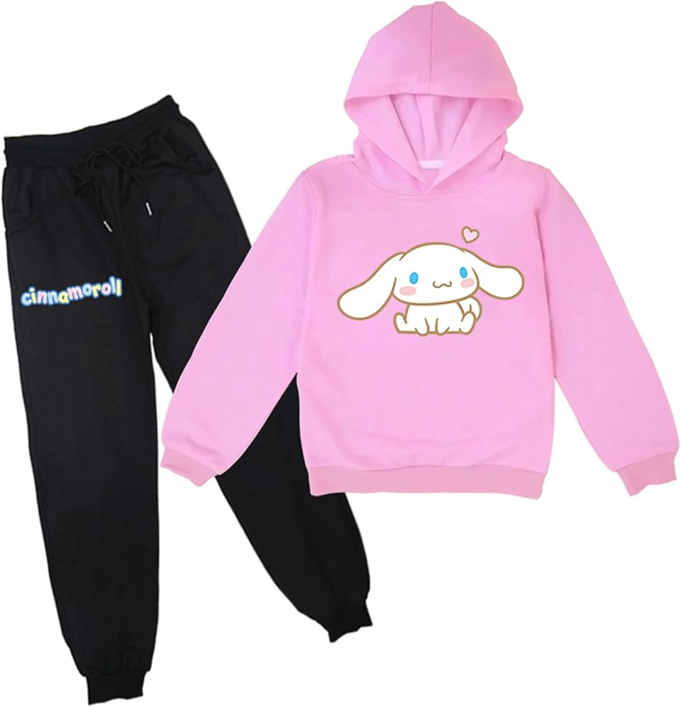 NALUG Girls Cinnamoroll Hoodie Sweatshirt and Sweatpants 2pcs Sets Active Tracksuit Cartoon Hooded Pullover Outfits for Kids