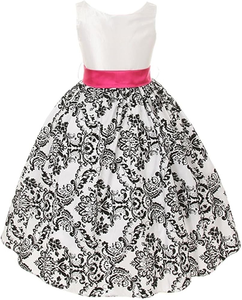 Kids Dream Little Girls 4 White Fuchsia Velvet Flock Flower Girl Dress