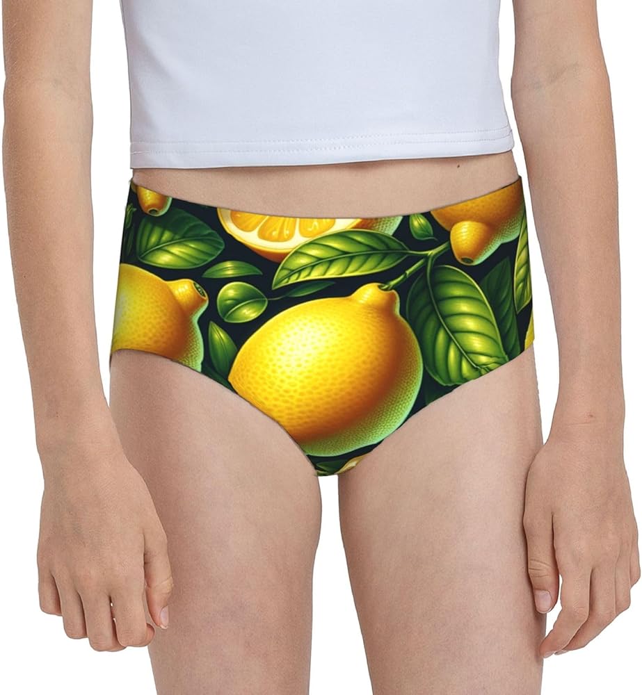 Augenstern Cotton Underwear Lemons-Green-Leaves Girls'Briefs Soft Underpants