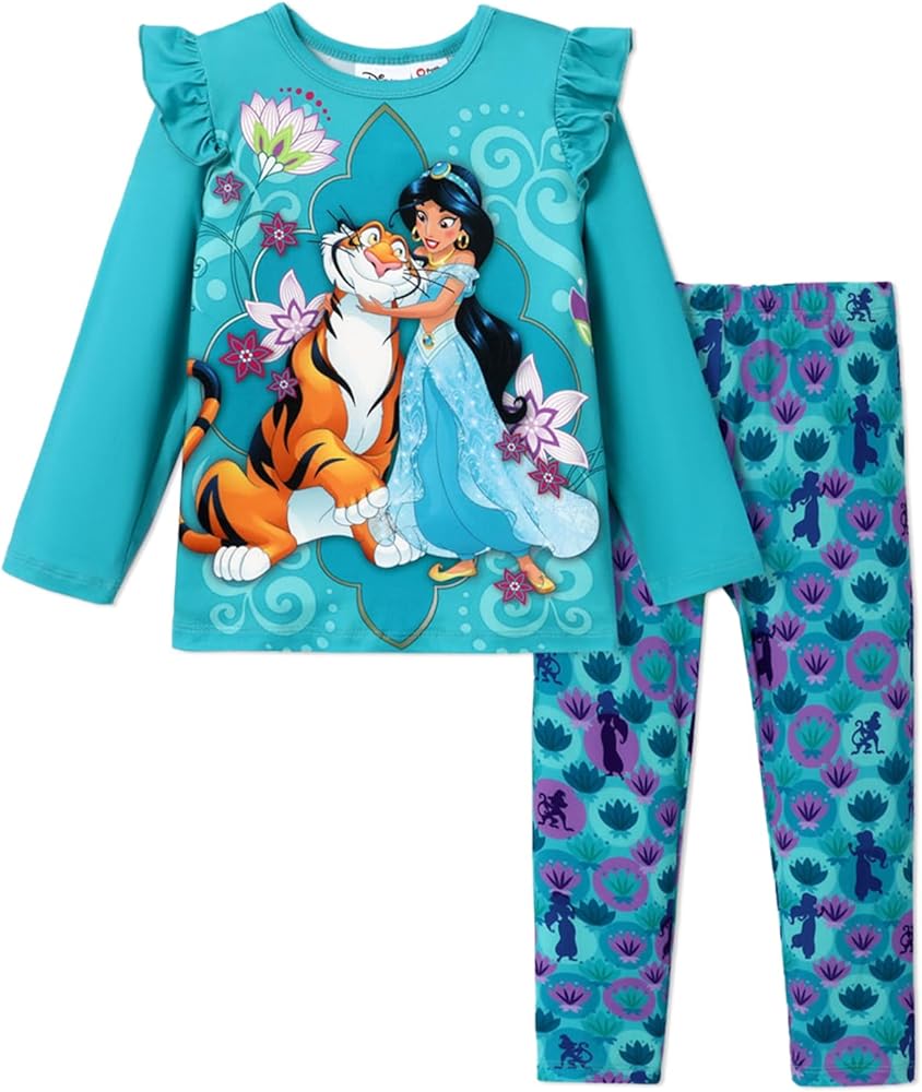 Disney Princess 2PCS Toddler Girls Outfits Ruffled Sleeves Sweatshirt and Leggings Outfit Set