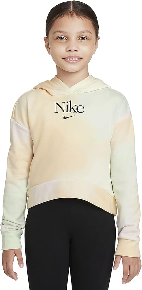 Nike Girls' Sportswear French Terry Pullover Hoodie (XL (18-20 Big Kids), Light Lemon Twist/Black)