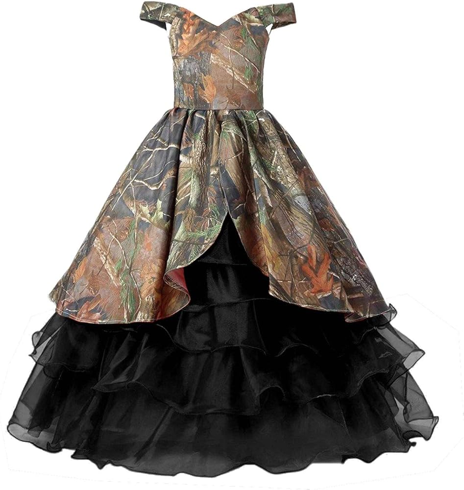 YINGJIABride Cute Organza and Camo Flower Girl Dresses Pageant Bridesmaid Dresses 2024