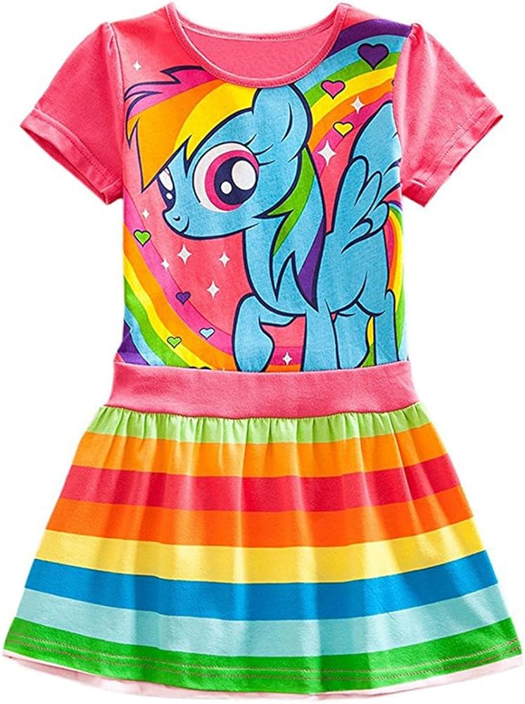 LEMONBABY My Little Pony Dress Colorful Striped Cartoon Girls Dress