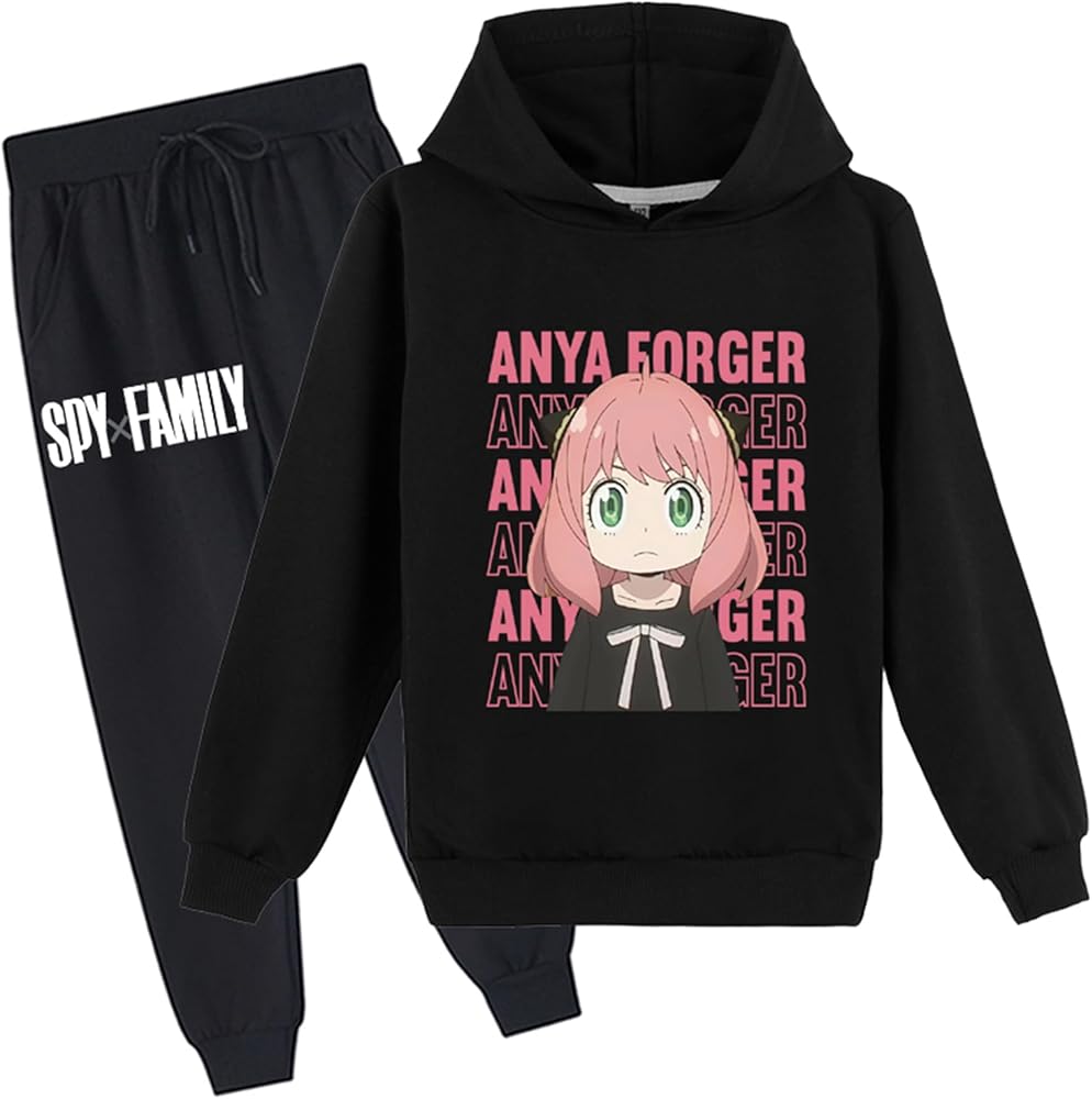 PaPama Child Spy Family Graphic Hoodie with Long Pants,Kids Anya Forger Pullover Clothes Set,Long Sleeve Sweatsuit for Girls