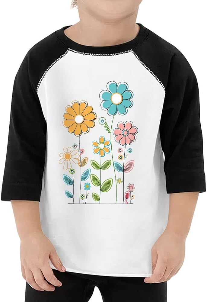 Floral Toddler Baseball T-Shirt - Kawaii 3/4 Sleeve T-Shirt - Themed Kids' Baseball Tee