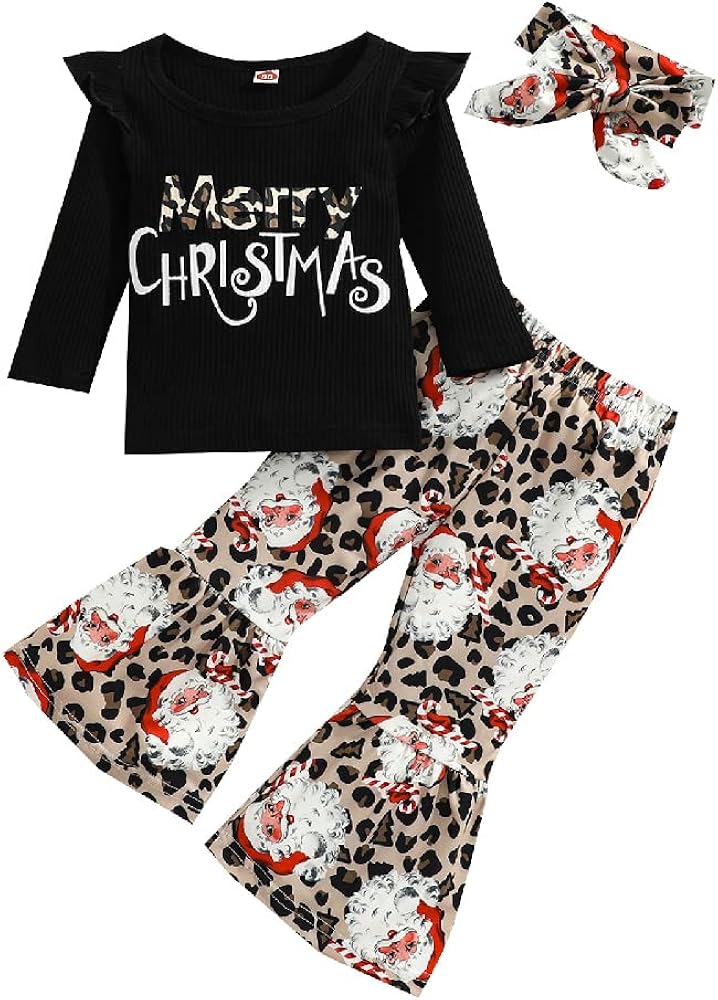 Quenny Christmas baby girls' suits,girl's pit stripe printed blouse and Santa Claus printed pants suits.