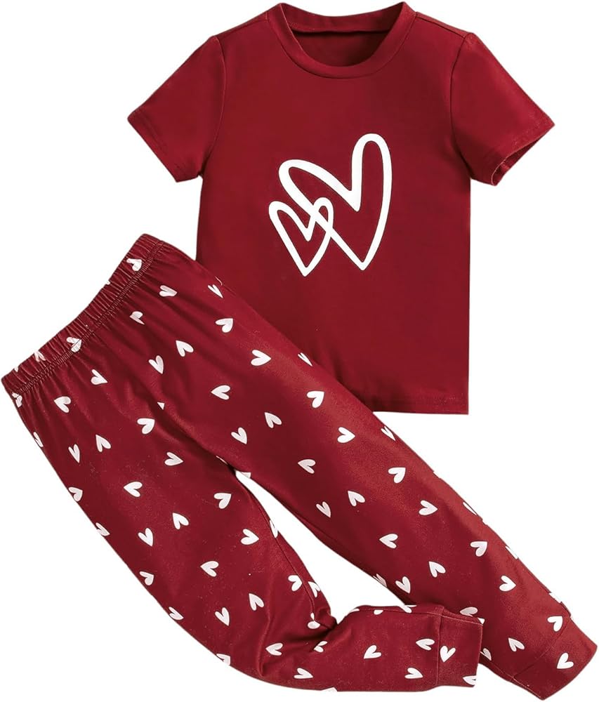 Floerns Toddler Girl's 2 Piece Outfit Heart Print T Shirt and Sweatpants Set