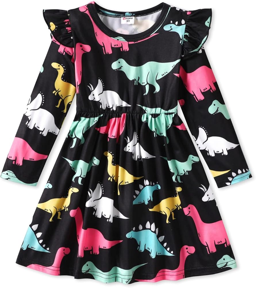 PATPAT Toddler Girl Clothes Toddler Girl Animal Unicorn Butterfly Print Long Sleeve Dress