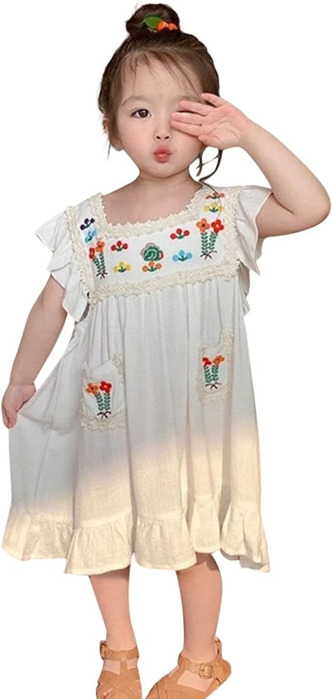 Toddler Kids Baby Girls Clothes Summer Short Sleeve Embroidery Flower Pattern Princess Dress Party Outfits for Girls