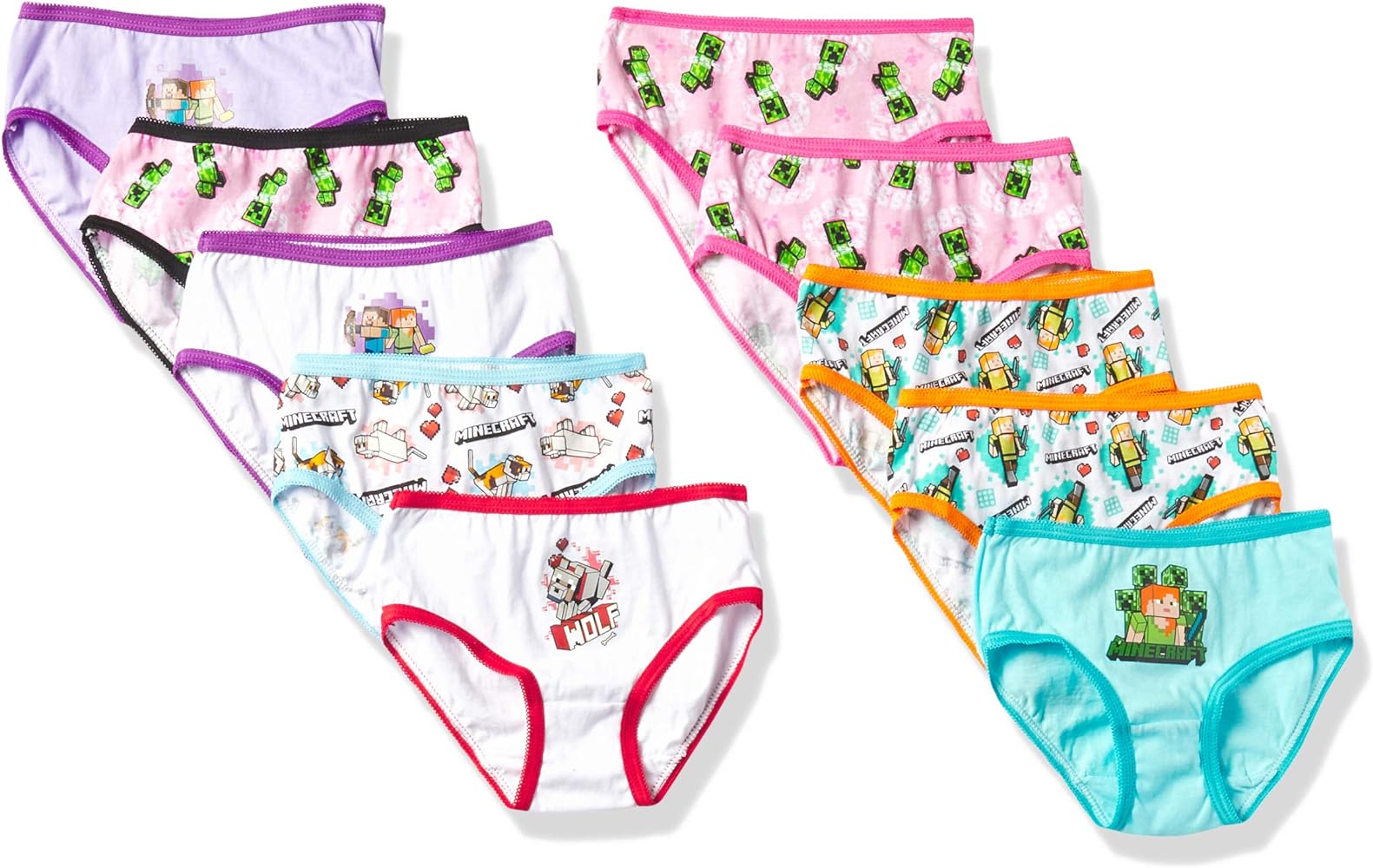 Minecraft Girls Underwear and Super Soft Hipster in Size 4, 6, 8, 10, 10-Pack 100% Combed Cotton