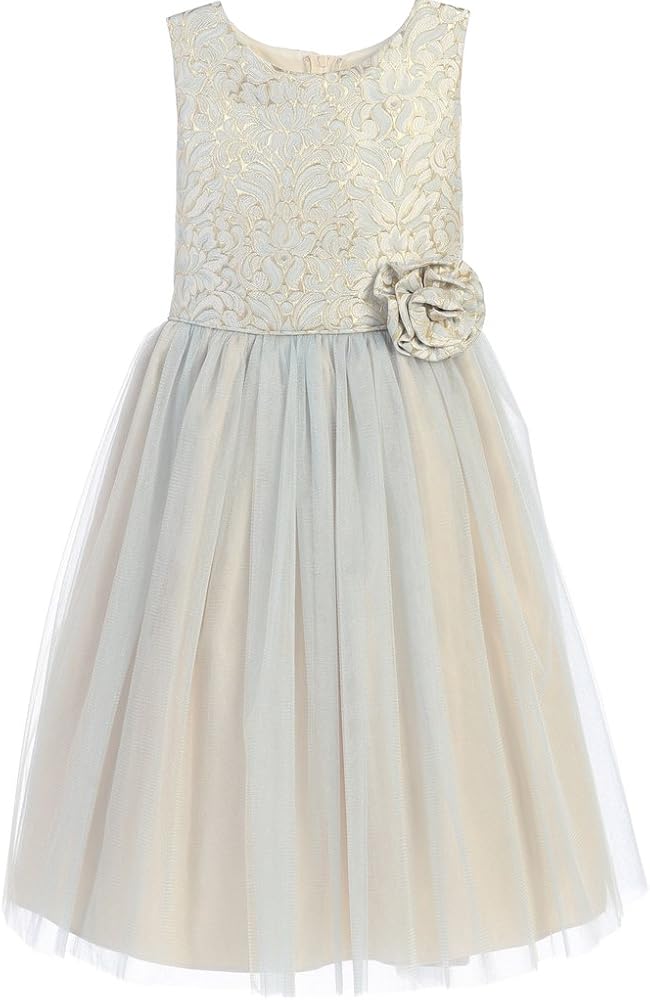 Flower Girl Dress Rosette Ornate Jacquard Tulle Easter Dress for Any Event