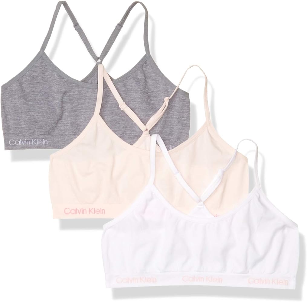 Calvin Klein Girls' Seamless Racerback Crop Bralette, Multipack