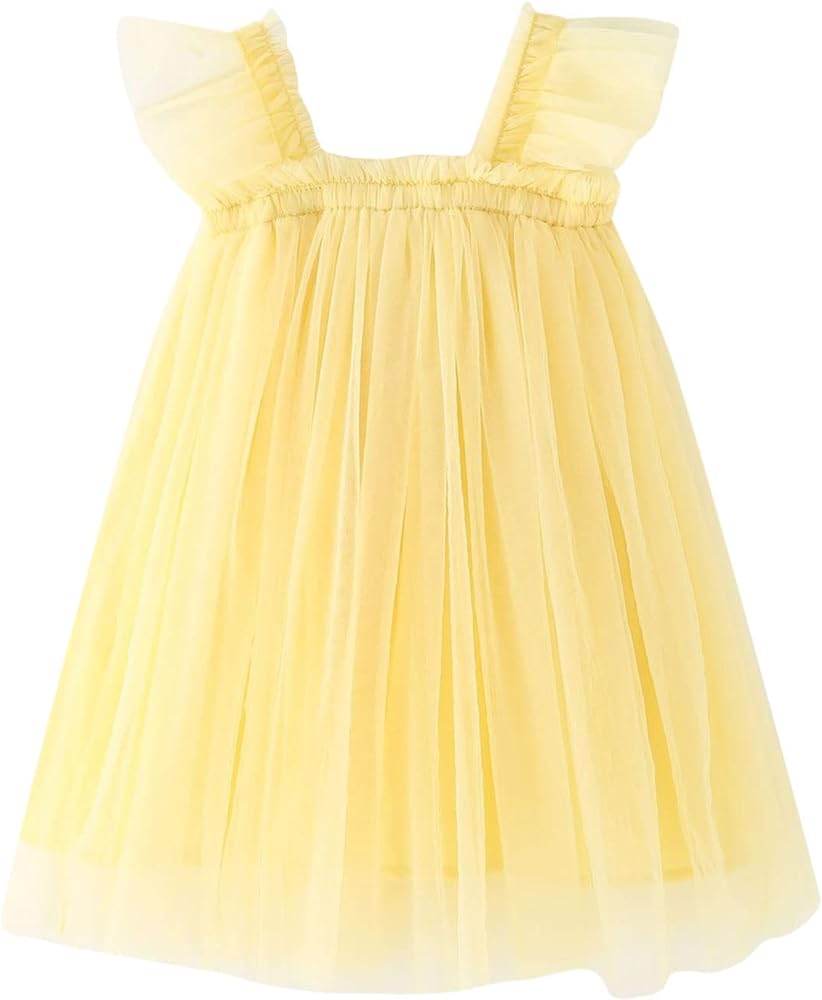 Toddler Girls Dress Fly Sleeve Solid Tulle Princess Dress Dance Party Dresses Clothes Girls