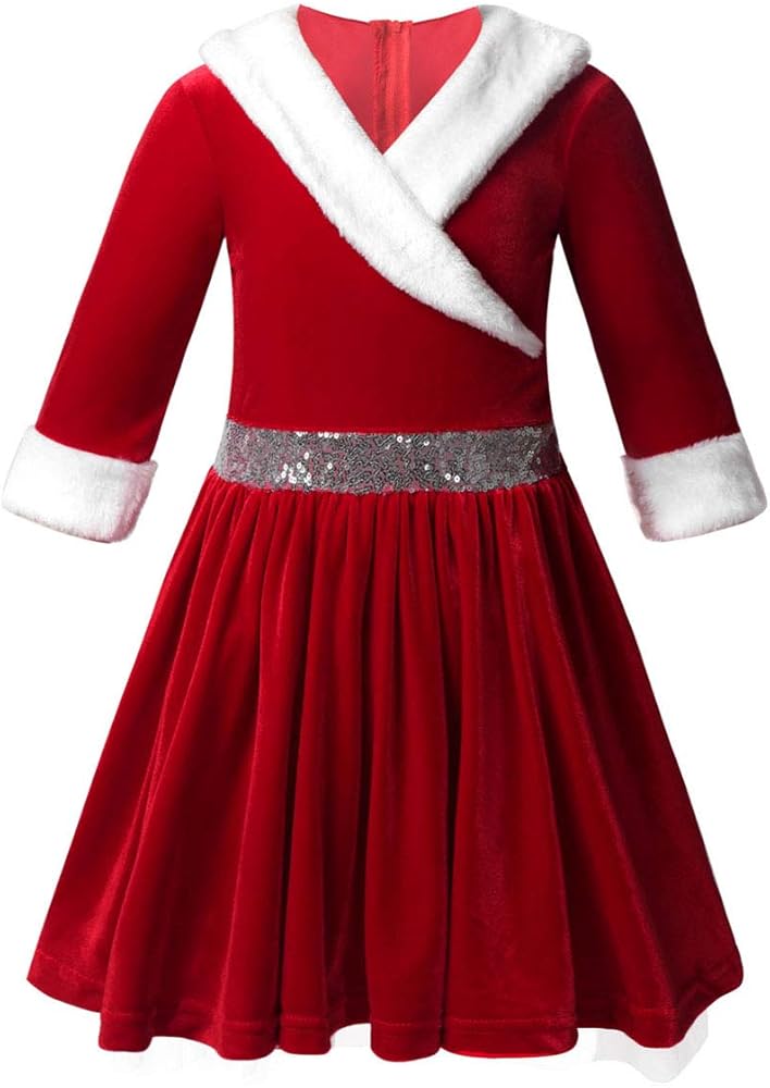 FEESHOW Kids Girls Long Sleeve Christmas Mrs Santa Claus&Elf Dresses Princess Party Fancy Dress up Outfit